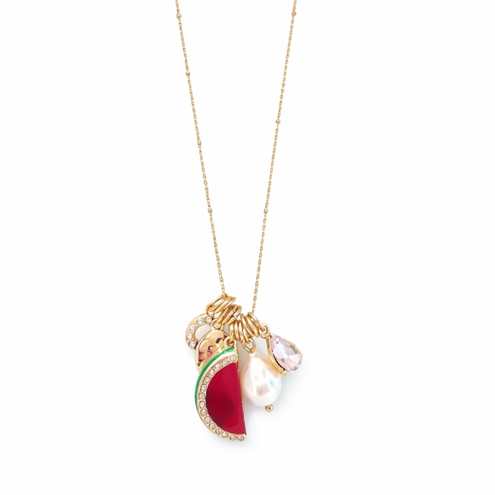 LOFT Watermelon Pearlized Pave Cluster Pendant Necklace
